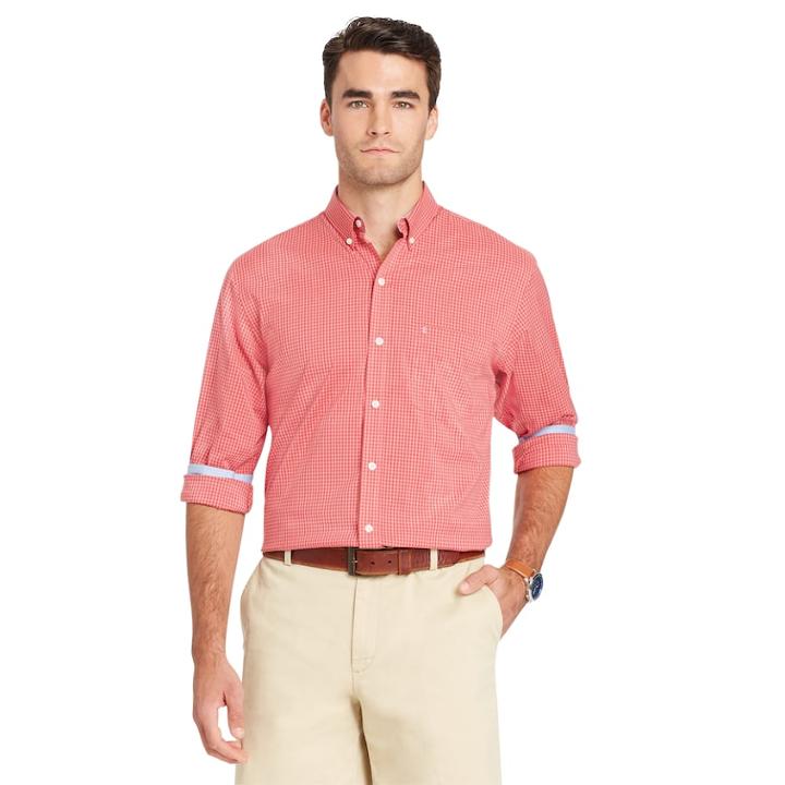 Men's Izod Classic-fit Essential Gingham Woven Button-down Shirt, Size: Xxl, Red