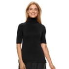 Petite Apt. 9&reg; Lace-hem Turtleneck Sweater, Women's, Size: S Petite, Black