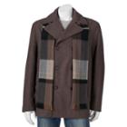 Men's Towne Wool-blend Double-breasted Peacoat With Plaid Scarf, Size: Large, Med Brown