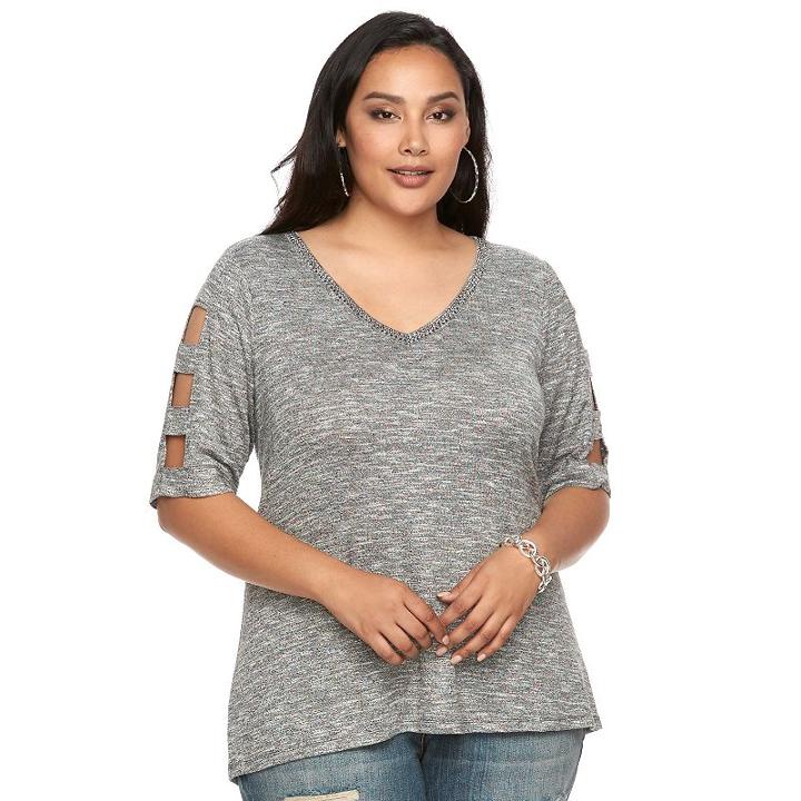 Plus Size Jennifer Lopez Embellished Cutout Tee, Women's, Size: 1xl, Grey