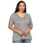 Plus Size Jennifer Lopez Embellished Cutout Tee, Women's, Size: 1xl, Grey