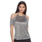 Women's Jennifer Lopez Metallic Cold-shoulder Tee, Size: Large, Grey Other