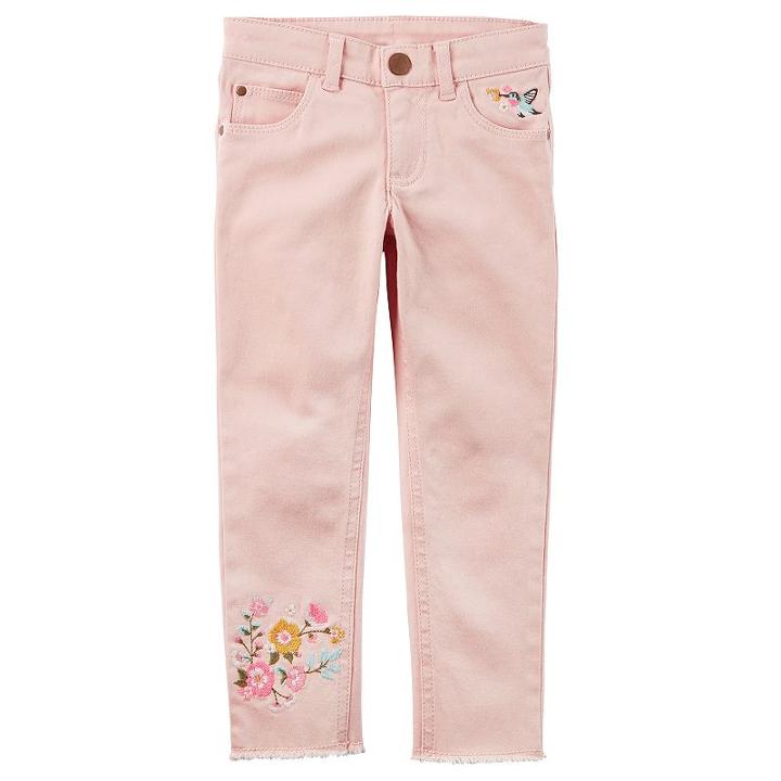 Girls 4-8 Carter's Embroidered Floral Pink Woven Pants, Size: 5