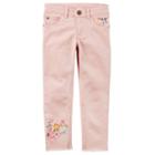 Girls 4-8 Carter's Embroidered Floral Pink Woven Pants, Size: 5