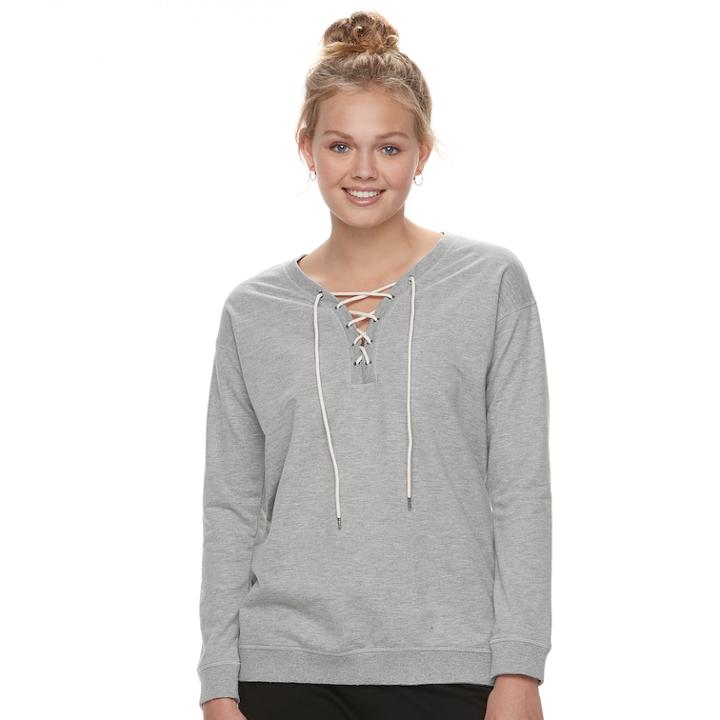 Juniors' Cloud Chaser Lace-up Sweatshirt, Teens, Size: Medium, Med Grey