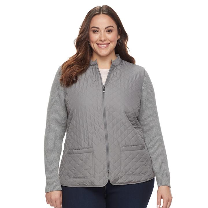 Plus Size Croft & Barrow&reg; Quilted Full-zip Sweater Jacket, Women's, Size: 1xl, Med Grey