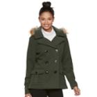 Juniors' Urban Republic Faux-fur Double-breasted Peacoat, Teens, Size: Xl, Dark Green