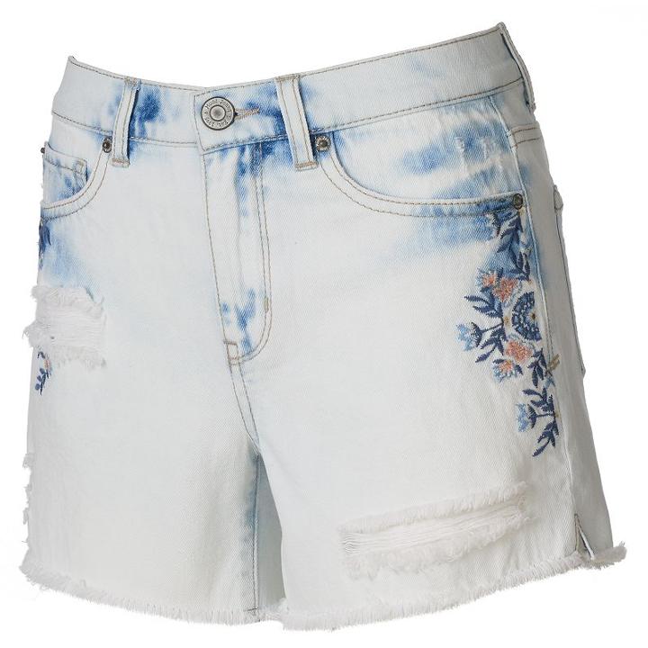 Juniors' Mudd&reg; High Waisted Ripped Midi Shorts, Teens, Size: 5, Light Blue