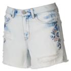Juniors' Mudd&reg; High Waisted Ripped Midi Shorts, Teens, Size: 5, Light Blue