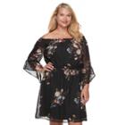 Juniors' Plus Size Wrapper Floral Off Shoulder Peasant Dress, Teens, Size: 3xl, Black Taupe