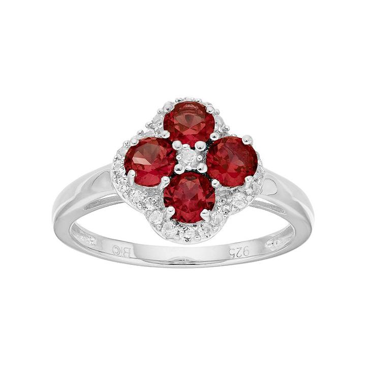 Sterling Silver Garnet & White Topaz Flower Ring, Women's, Size: 5, Red