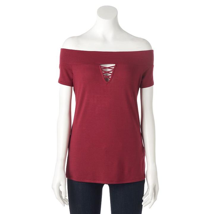 Women's Rock & Republic&reg; Off-the-shoulder Keyhole Tee, Size: Xs, Red