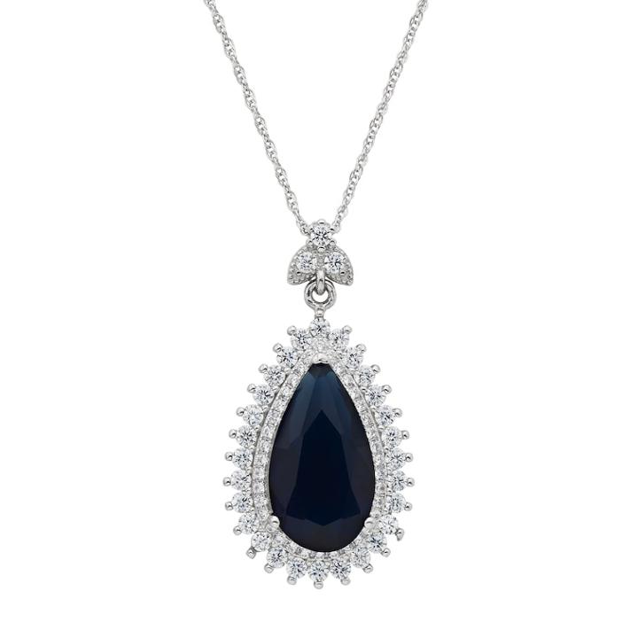 Sterling Silver Blue Cubic Zirconia Teardrop Pendant Necklace, Women's, Size: 18, White