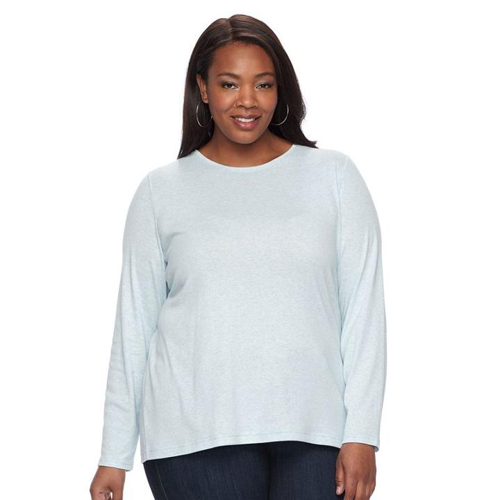 Plus Size Croft & Barrow&reg; Crewneck Long-sleeve Tee, Women's, Size: 3xl, Light Blue