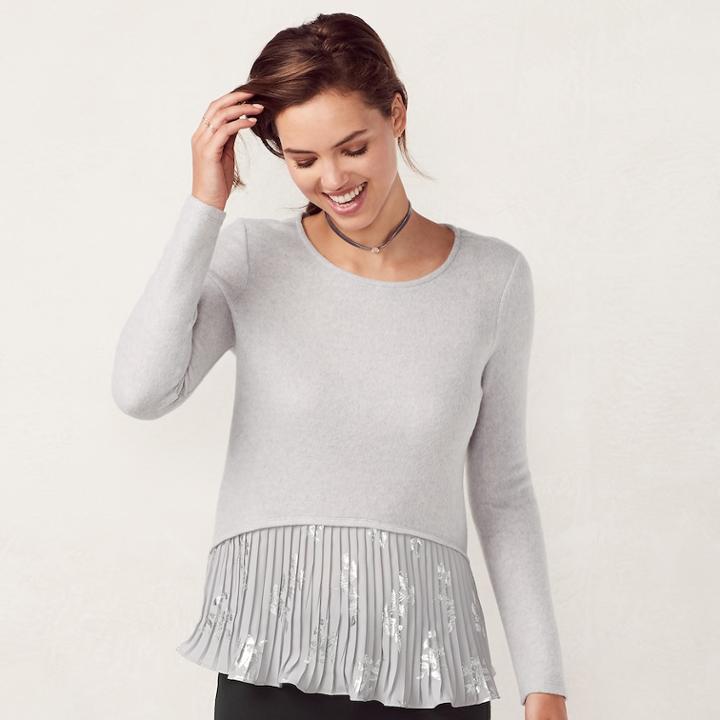 Women's Lc Lauren Conrad Pleated Mock-layer Top, Size: Large, Dark Grey