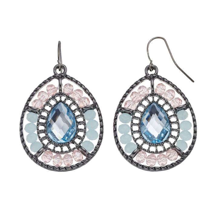 Pastel Beaded Nickel Free Teardrop Earrings, Women's, Purple