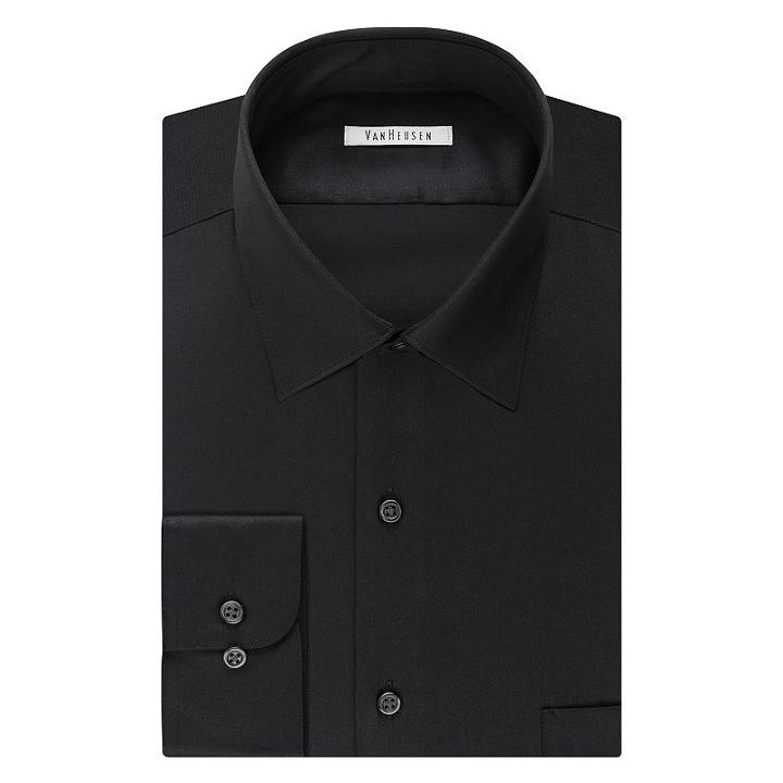 Big & Tall Van Heusen Regular-fit Solid Lux Sateen No-iron Spread-collar Dress Shirt, Men's, Size: 19 35/6t, Black