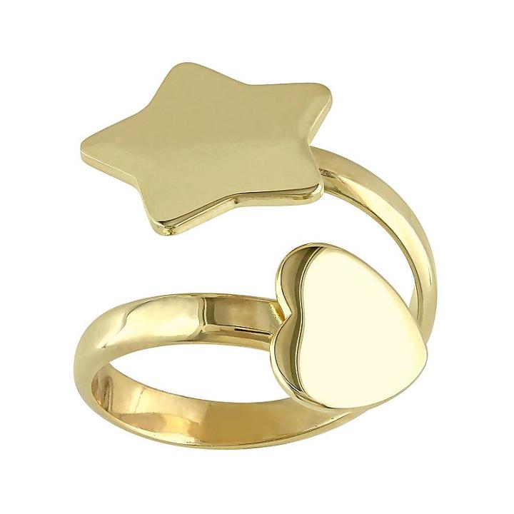 Sterling Silver Star & Heart Bypass Ring, Women's, Size: 7, Yellow