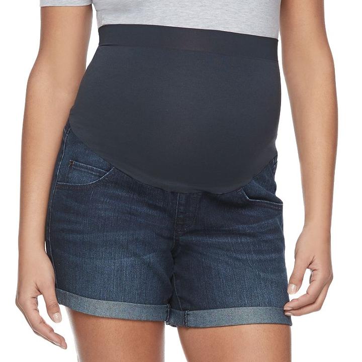 Maternity A:glow Belly Panel Cuffed Jean Shorts, Women's, Size: 2-mat, Dark Blue