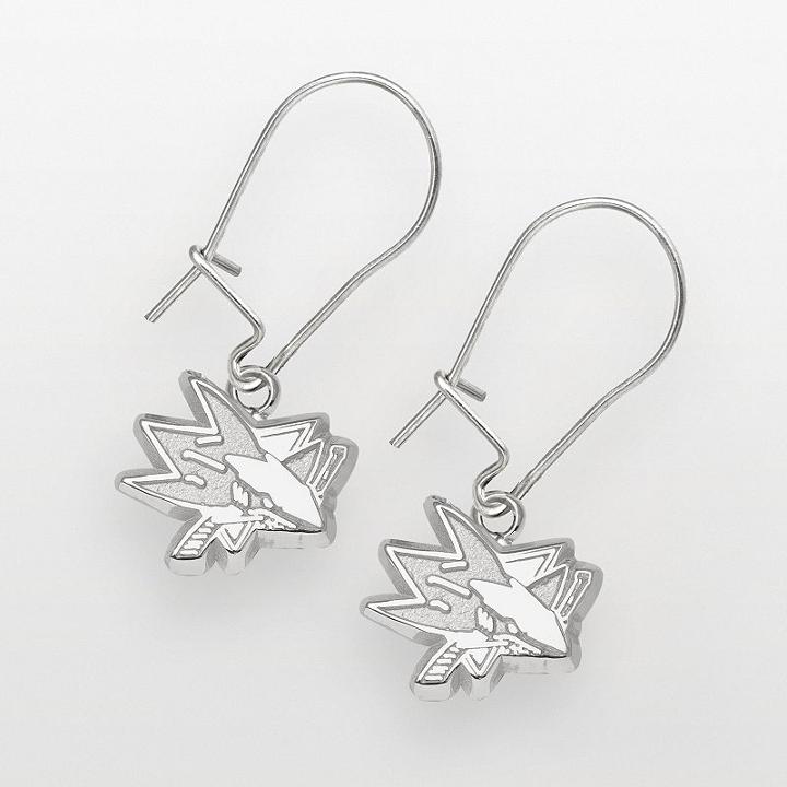 Logoart San Jose Sharks Sterling Silver Logo Drop Earrings, Women's, Grey