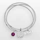 Lsu Tigers Silver Tone Crystal Charm Bangle Bracelet Set, Women's, Purple