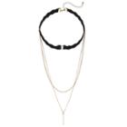 Black Layered Stick Pendant Choker Necklace, Women's