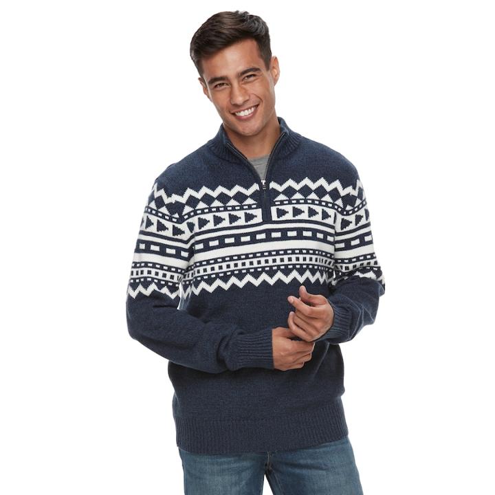 Men's Urban Pipeline&reg; Geo-pattern Quarter-zip Sweater, Size: Large, Blue