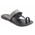 Mudd&reg; Festival Embroidered Mini Pom Pom Toe Loop Sandals, Women's, Size: Medium, Black