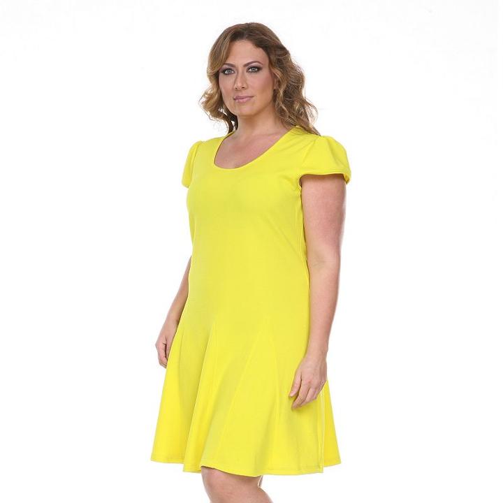 Plus Size White Mark Fit & Flare Dress, Women's, Size: 3xl, Yellow