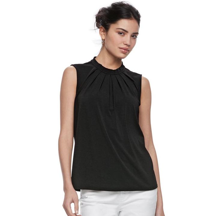 Women's Elle&trade; Pleated Crepe Blouse, Size: Medium, Black