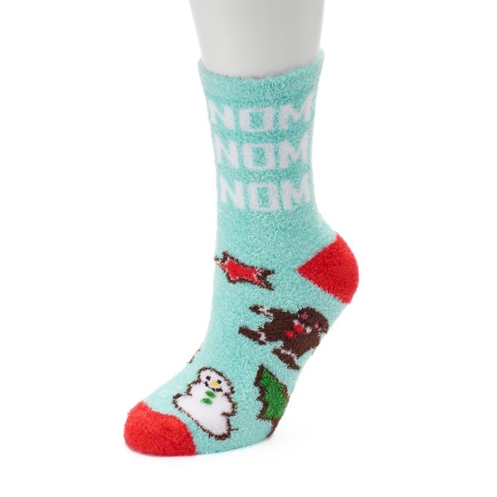 Women's Jammies For Your Families Nom Nom Nom Cookie Gripper Slipper Socks, Size: 9-11, Turquoise/blue (turq/aqua)