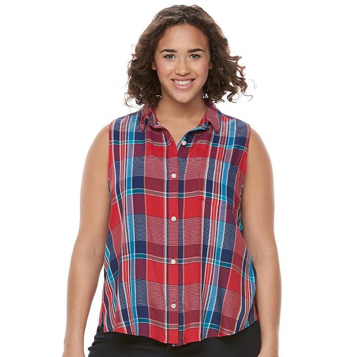 Juniors' Plus Size So&reg; Pleated Sleeveless Shirt, Girl's, Size: 3xl, Med Red