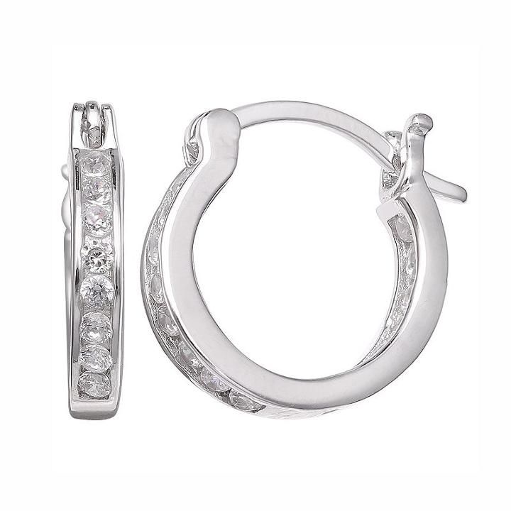 Primrose Sterling Silver Cubic Zirconia Inside Out Hoop, Women's, Grey