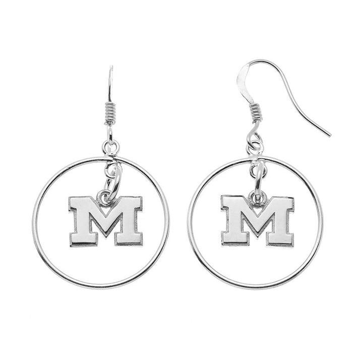 Dayna U Michigan Wolverines Sterling Silver Logo Charm Hoop Drop Earrings, Women's, Grey