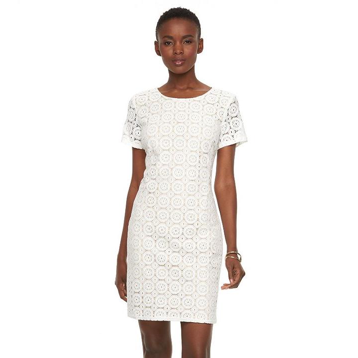 Women's Sharagano Lace Sheath Dress, Size: 14, Natural