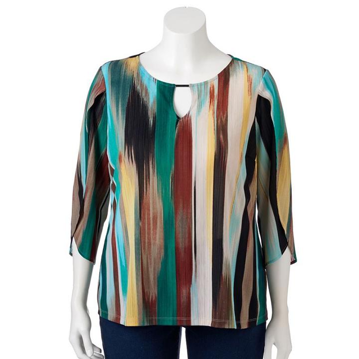 Plus Size Dana Buchman Printed Tulip-sleeve Top, Women's, Size: 3xl, Turquoise/blue (turq/aqua)