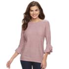Women's Elle&trade; Ruffle Bell-sleeve Sweater, Size: Large, Dark Pink