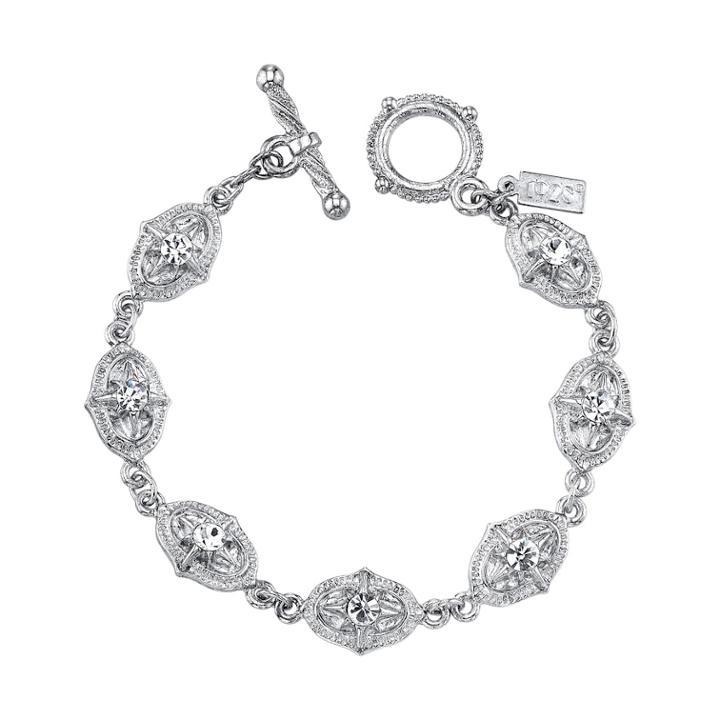 1928 Crystal Textured Oval Link Toggle Bracelet, Women's, Size: 7.5, Grey
