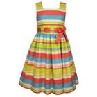 Girls 7-16 Bonnie Jean Multi-striped Pull Through Ribbon Dress, Girl's, Size: 7, Med Pink