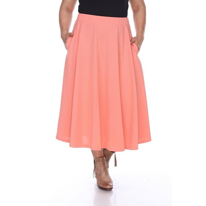 Plus Size White Mark Pleated Midi Skirt, Women's, Size: 2xl, Light Pink