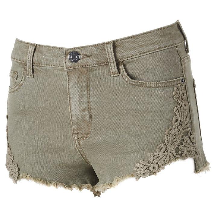 Juniors' Mudd&reg; High Waist Crochet Jean Shortie Shorts, Girl's, Size: 3, Med Green