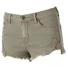 Juniors' Mudd&reg; High Waist Crochet Jean Shortie Shorts, Girl's, Size: 3, Med Green