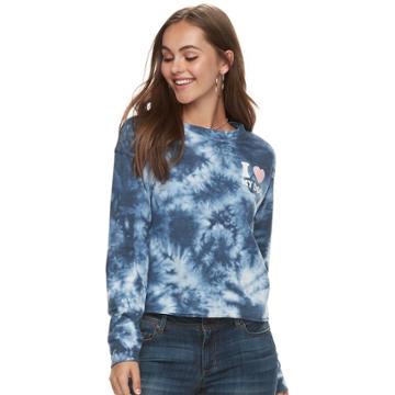Juniors' I Love My Dog Tie-dye French Terry Top, Teens, Size: Medium, Blue (navy)