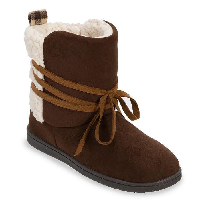 Dearfoams Women's Memory Foam Boot Slippers, Size: 8, Dark Brown