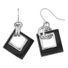 Black Cutout Square Nickel Free Drop Earrings, Women's, Oxford