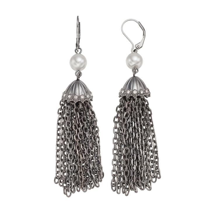 Simply Vera Vera Wang Chain Tassel Nickel Free Drop Earrings, Women's, White