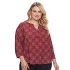 Plus Size Dana Buchman Printed Henley, Women's, Size: 3xl, Med Red