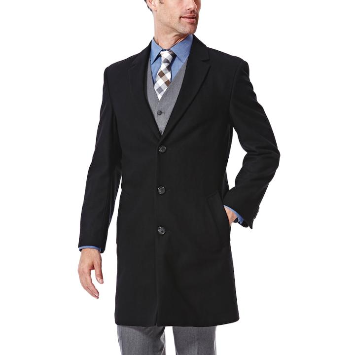 Men's Ike Behar Modern-fit Wool-blend Top Coat, Size: 36 Short, Black