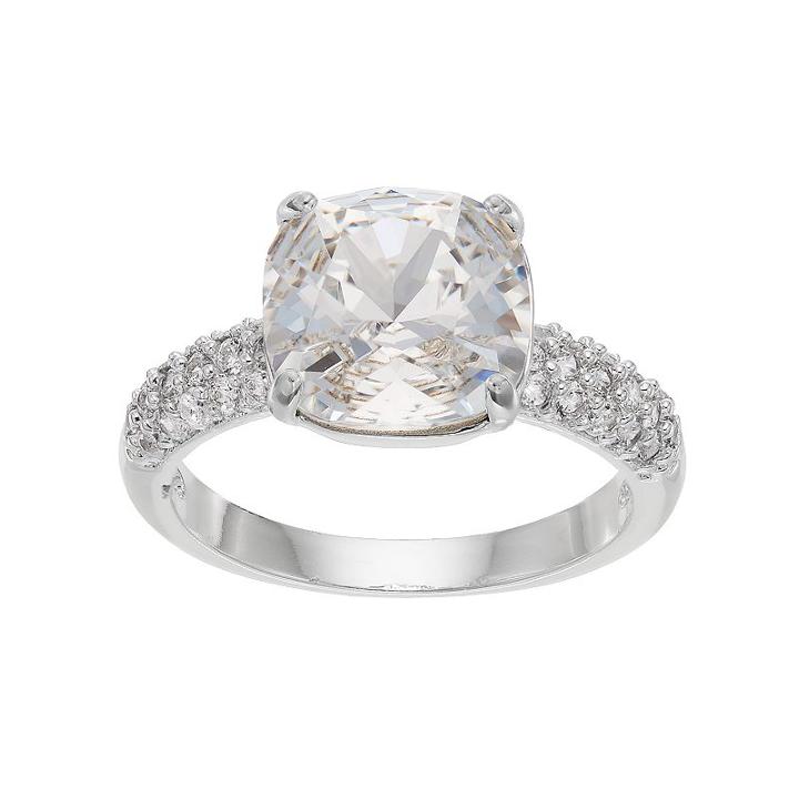 Brilliance Silver Plated Ring With Swarovski Crystals, Women's, Size: 9, White