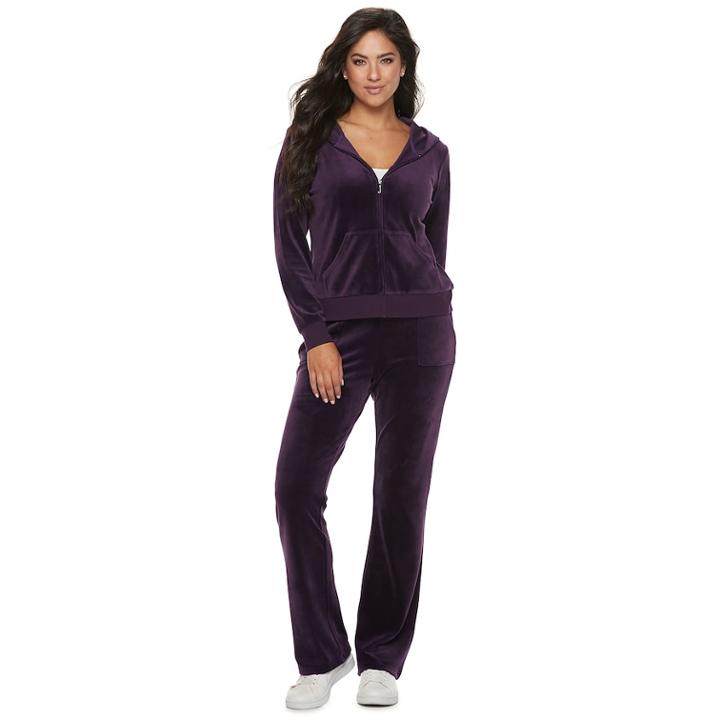 Women's Juicy Couture Ultrasoft Velour Hooded Jacket, Size: Large, Med Purple